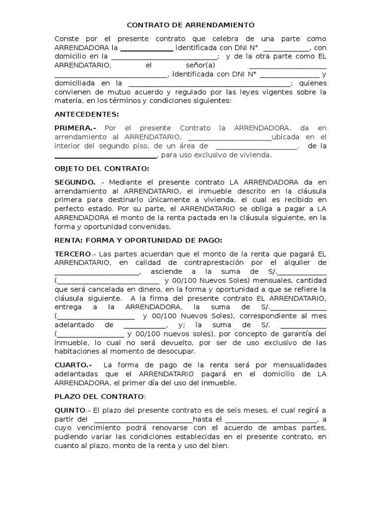 Contrato de Arrendamiento 2019 Alquiler Gobierno