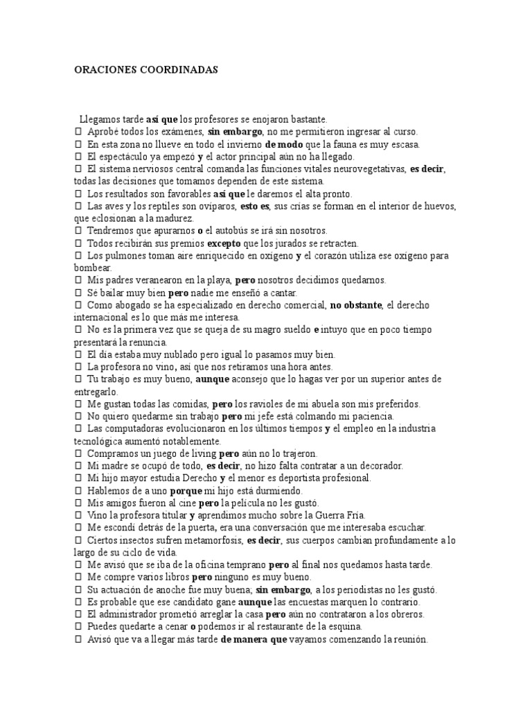 Ejemplos de Oraciones Coordinadas | PDF | Novela negra, policíaca y ...
