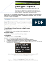 Paragraph Types: Argument: Useful Transitional Words and Phrases