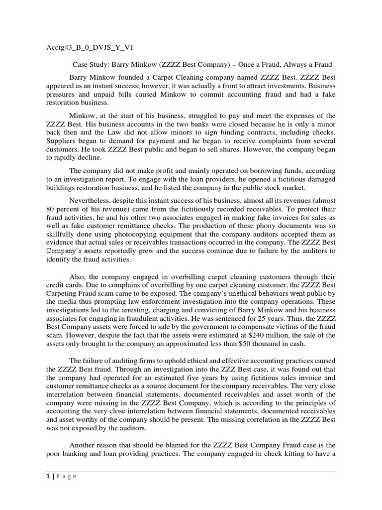 ZZZZ Best Company Analysis PDF Fraud Audit