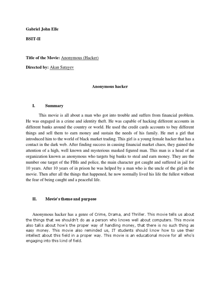 Reaction Paper For Anonymous Hacker Movie