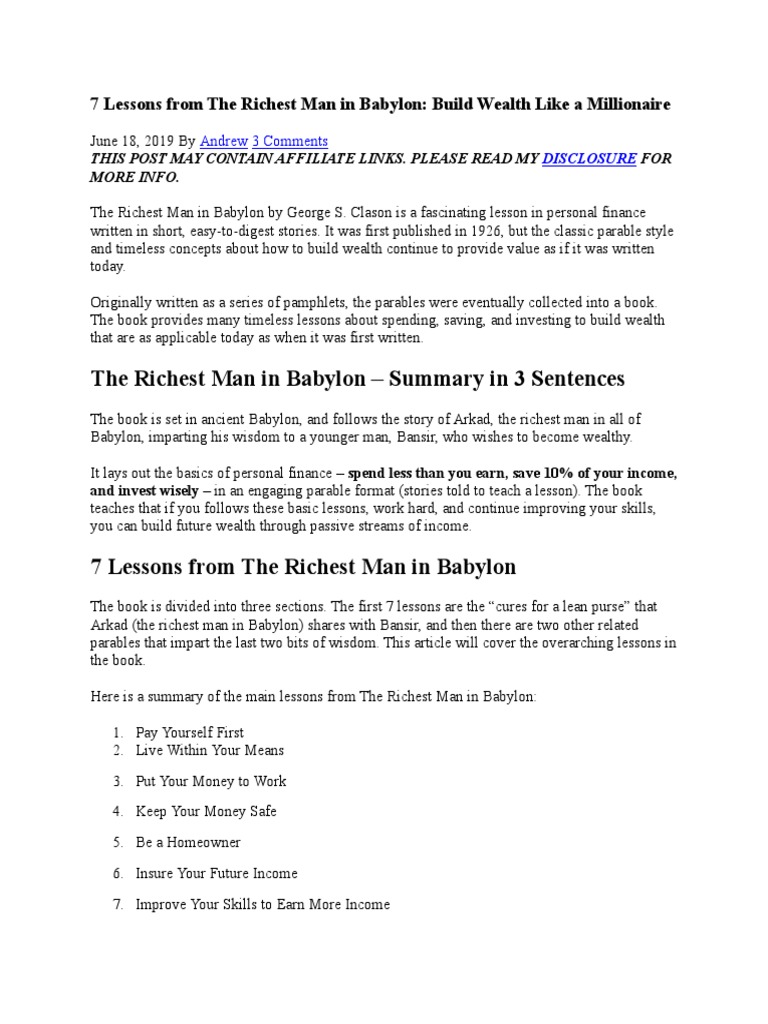 7 Lessons From The Richest Man in Babylon PDF Wealth Investing