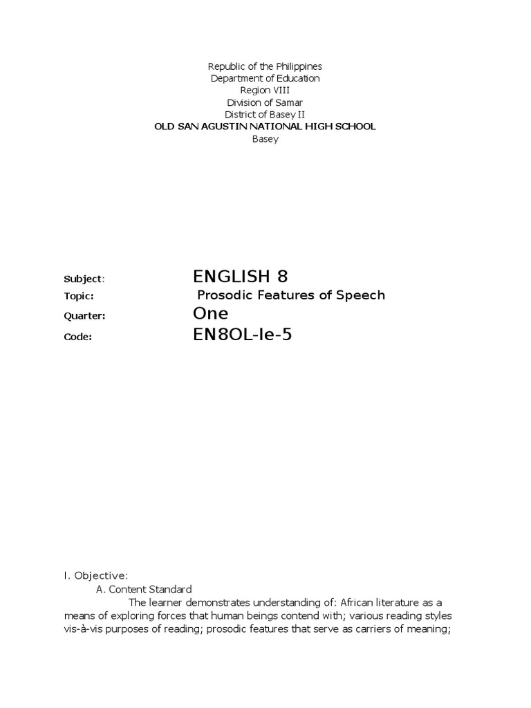 English 8 one en8ol ie 5 prosodic features of speech pdf stress