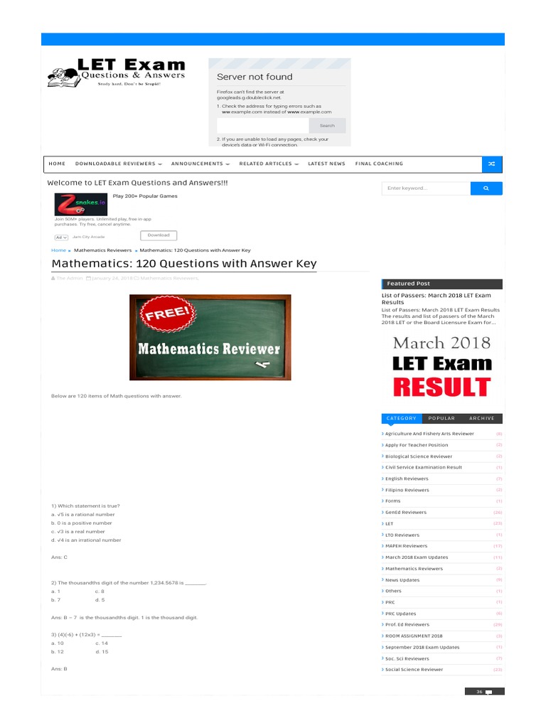 Mathematics 120 Questions With Answer - HTML PDF | PDF | Balance Sheet ...