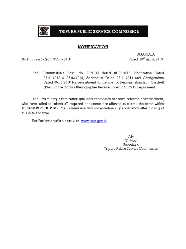 Document Submission Deadline for TPSC | PDF