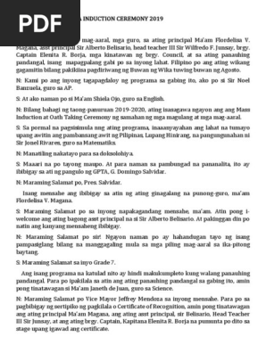 Emcee Script Para Sa Induction Ceremony 2019 Pdf