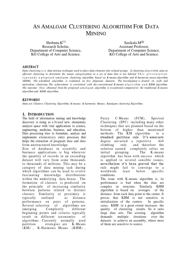 Amalgam Clustering Algorithm for Data Mining | PDF | Cluster Analysis ...