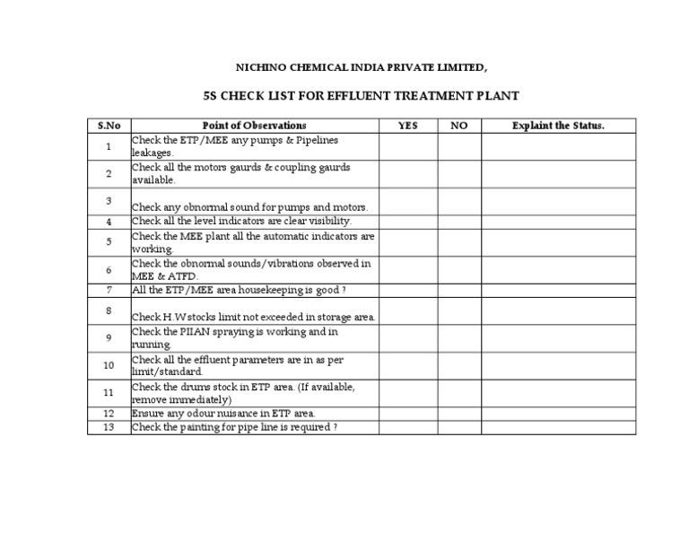 ETP Maintenance 5S Checklist | PDF