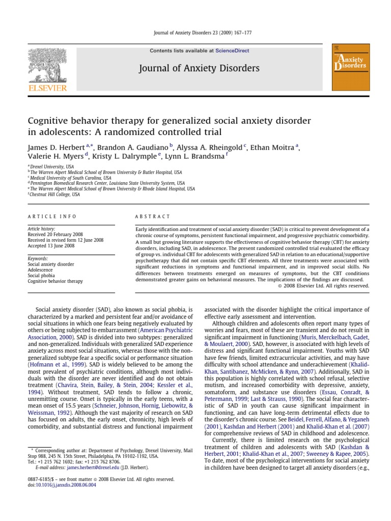 Adolescent CBT for Social Anxiety | PDF | Cognitive Behavioral Therapy ...