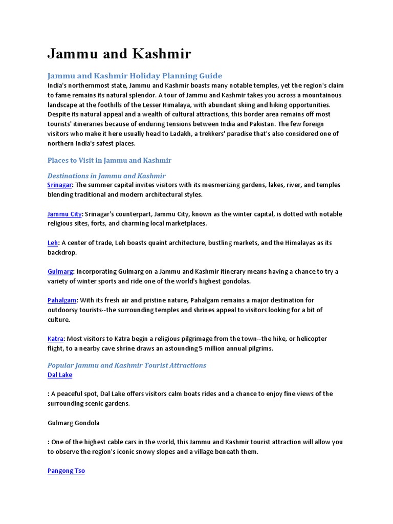 Jammu and Kashmir Holiday Planning Guide PDF Religion And Belief