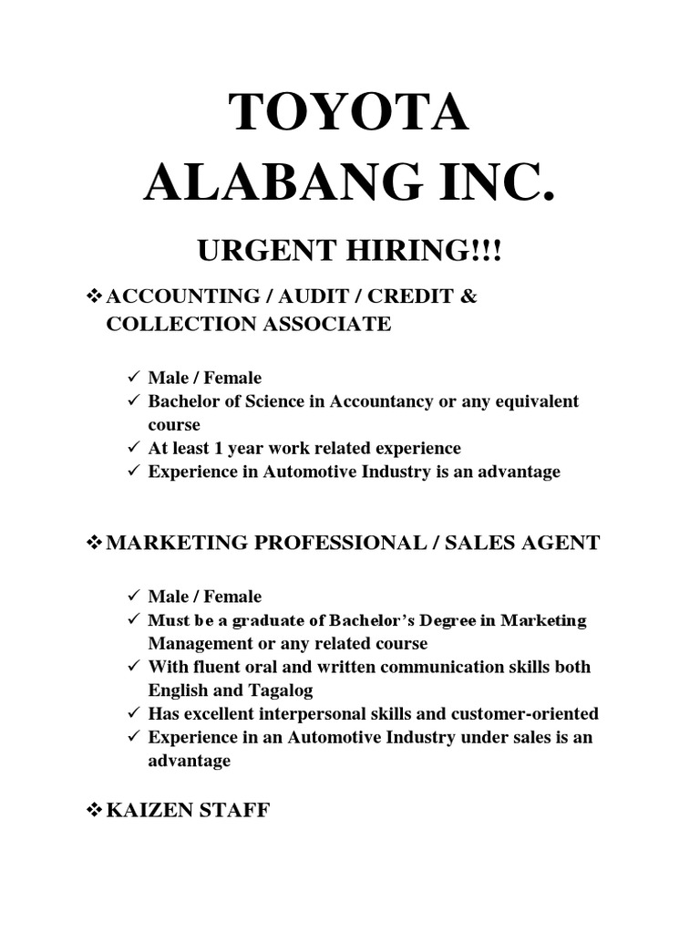 Toyota Alabang Inc. 050119 PDF Motor Vehicle Vehicles