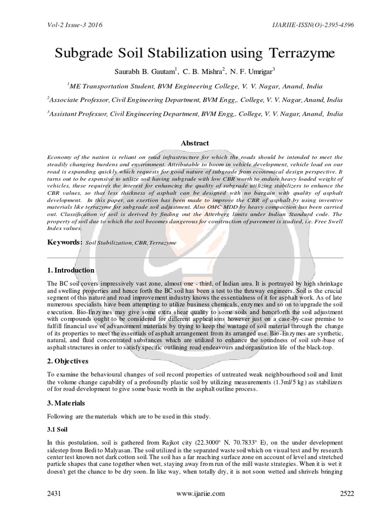 Bio Enzyme For Soil Stabilization PDF Soil Road