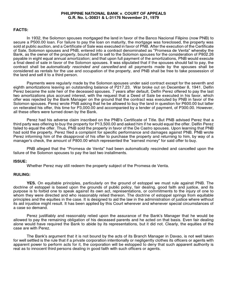14 Pnb Vs Ca Estoppel Foreclosure