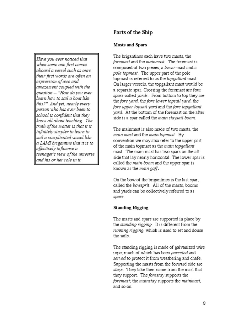 Brigantine Mast and Sail Components | PDF | Mast (Sailing) | Rigging