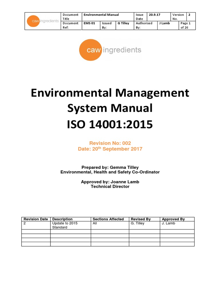 ISO 14001:2015 Environmental Manual | PDF | Environmental Resource ...