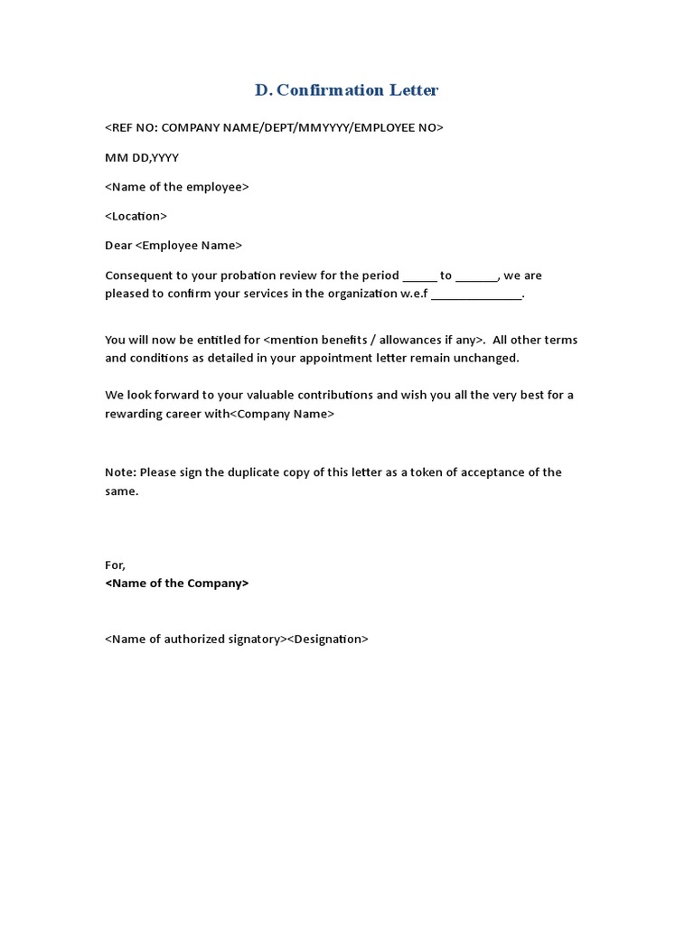 Confirmation Letter For Employee | PDF