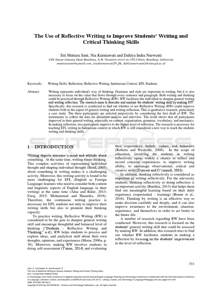 The Use of Reflective Writing To Improve PDF | PDF | Rubric (Academic ...