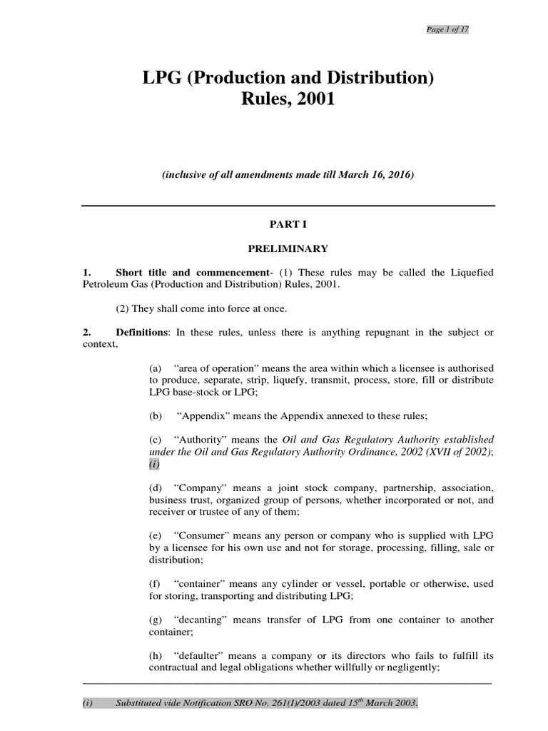 LPG Production and Distribution Rules 2001inclusive of All Amendments