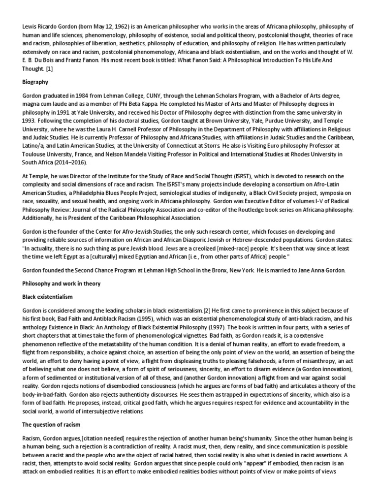 Lewis Ricardo Gordon | PDF | Phenomenology (Philosophy) | Racism