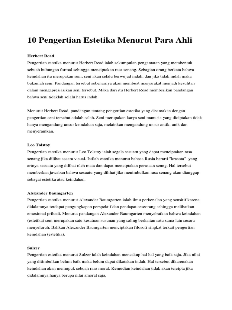 10 Pengertian Estetika Menurut Para Ahli Pdf