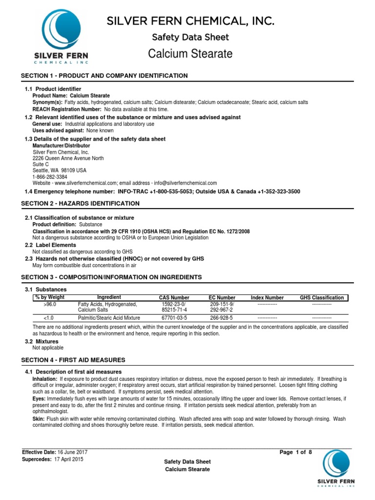 Calcium Stearate SDS PDF Personal Protective Equipment Dangerous