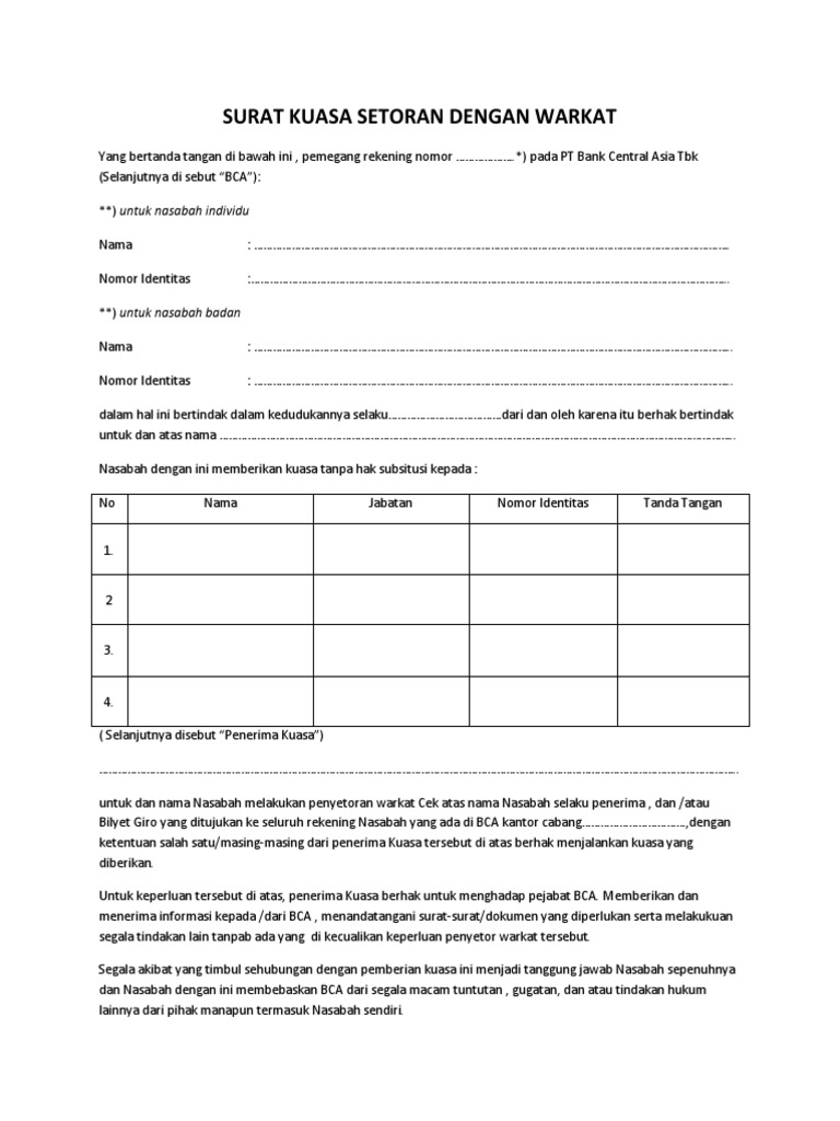 Surat Kuasa Setoran Dengan Warkat Docx