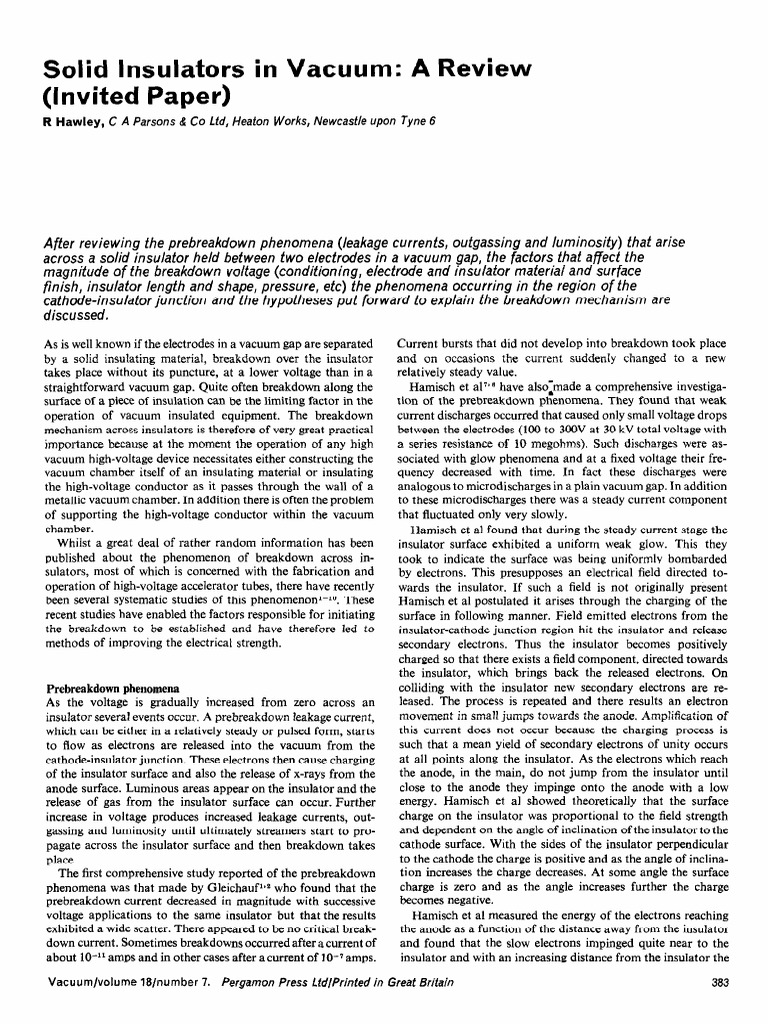 Vacuum Insulation and Breakdown Mechanisms | PDF | Electrical Breakdown ...