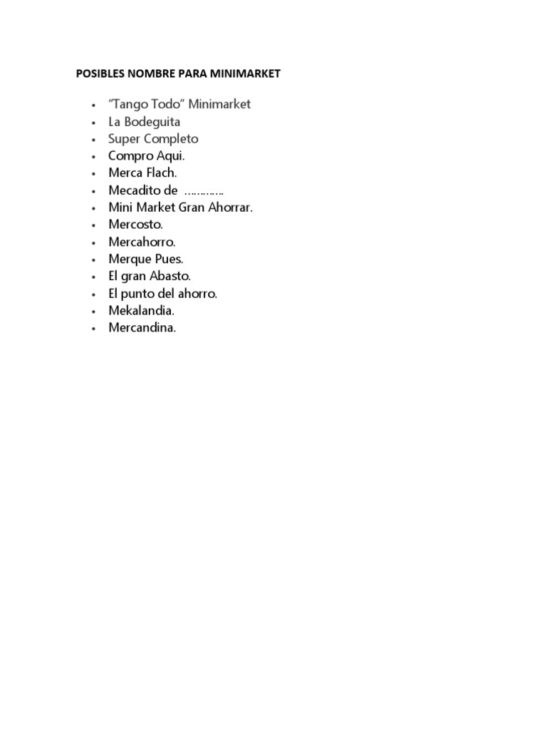 Nombres Creativos para Minimarket | PDF | Cocina, comidas y vino