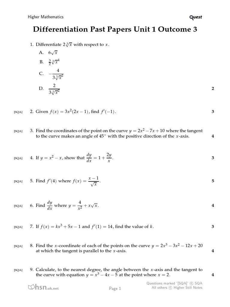 Differentiation Question | PDF | Tangent | Area