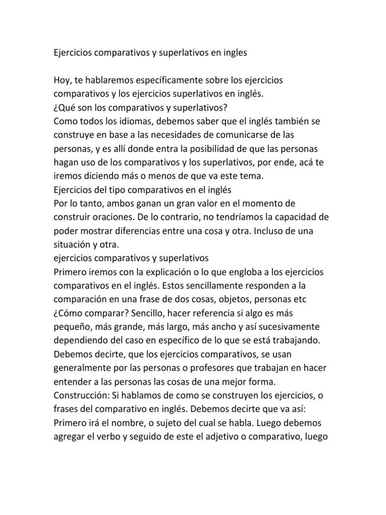 Ejercicios de Comparativos y Superlativos | PDF | Idioma en Inglés ...