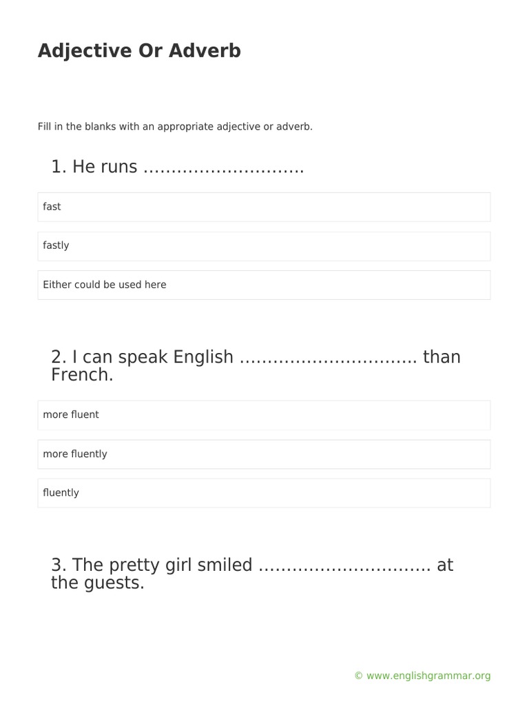 Adjective or Adverb | PDF | Language Arts & Discipline | Foreign ...