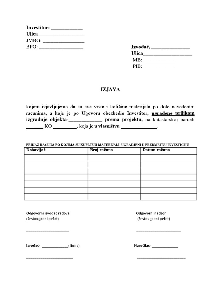 Izjava Blanko | PDF
