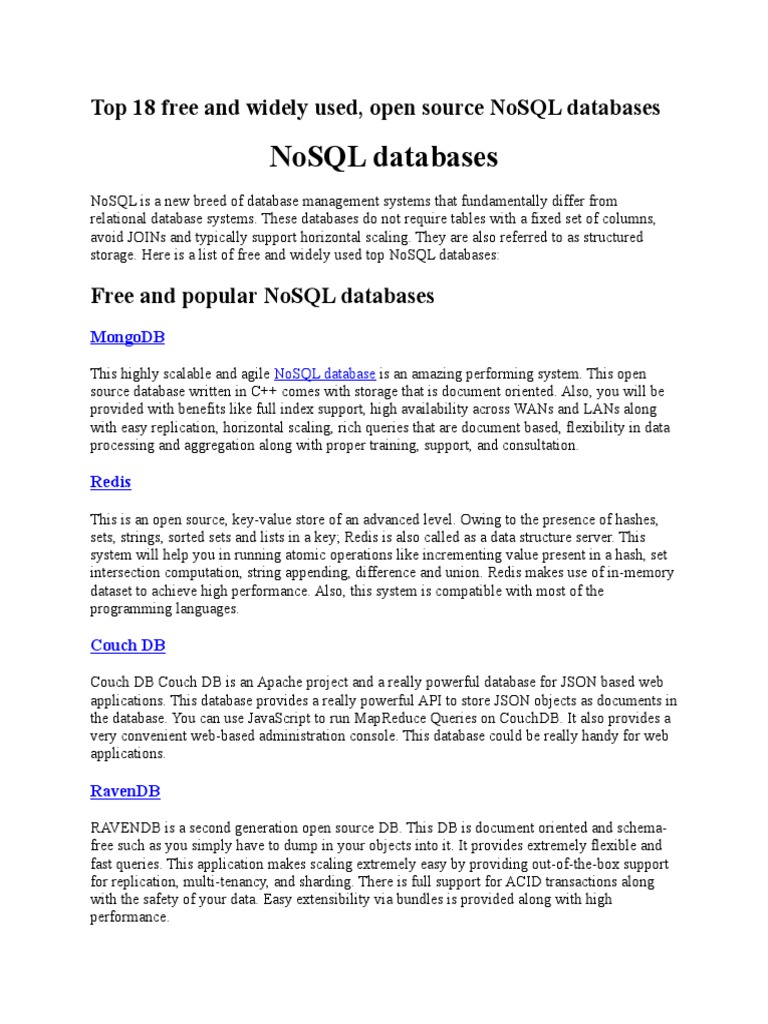 Top Free NoSQL Databases | PDF | No Sql | Scalability