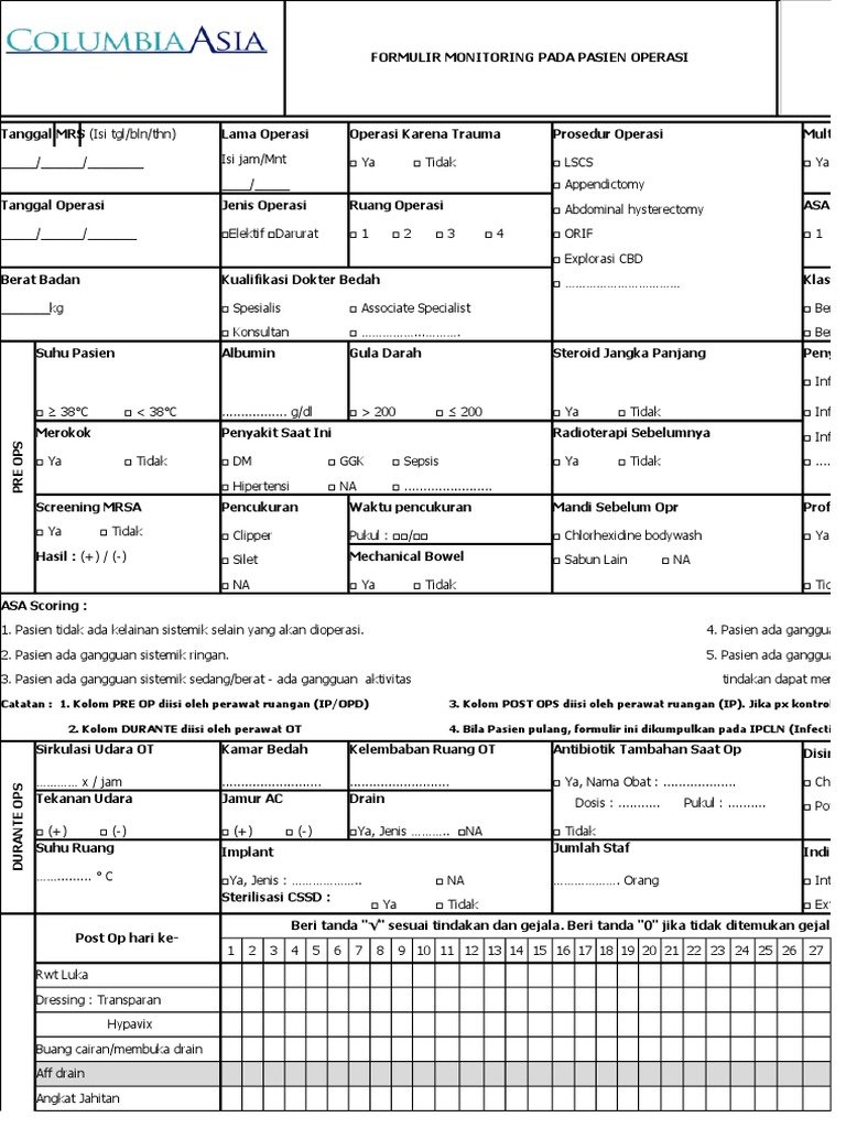 Formulir Monitoring Pasien Dengan Operasi | PDF