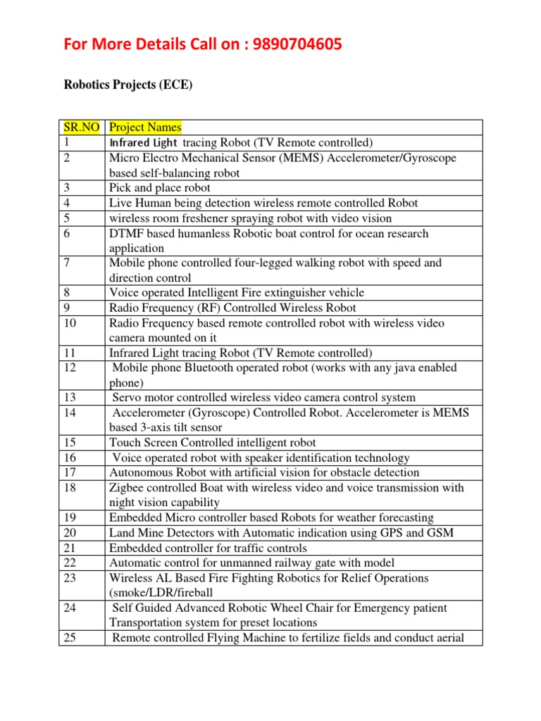 Final Year Robotics Project Ideas | PDF | Robot | Robotics