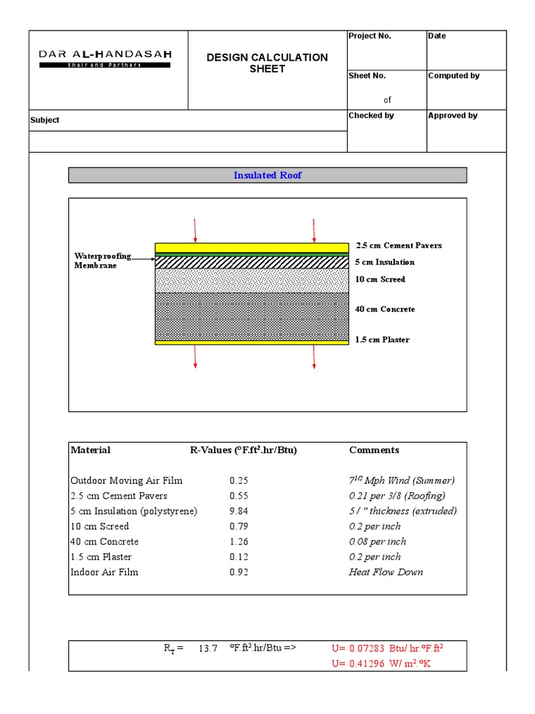 Design Calculation Sheet: Insulated Roof | PDF | Building Insulation ...