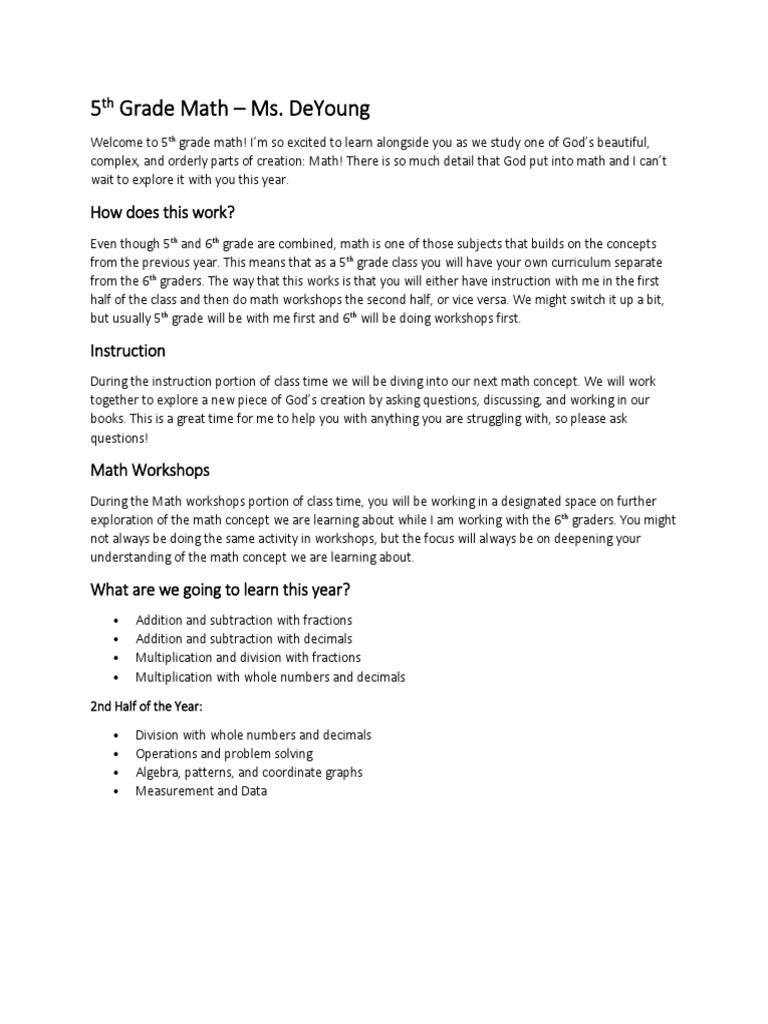 5th Grade Math Curriculum Overview | PDF | Homework | Learning