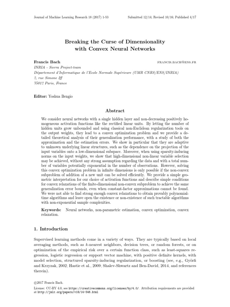 Breaking The Curse of Dimensionality With Convex Neural Networks | PDF ...