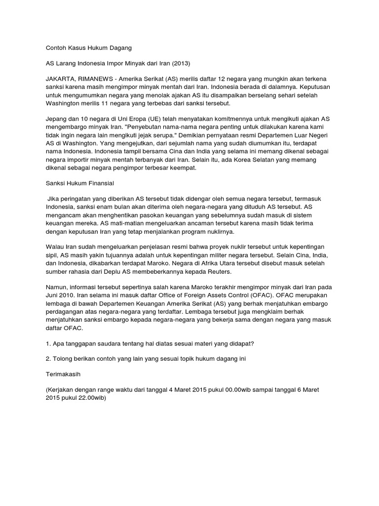 Contoh Kasus Hukum Dagang Docx