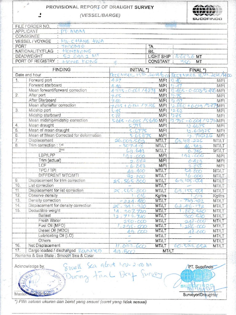 Provisional draught survey report | PDF