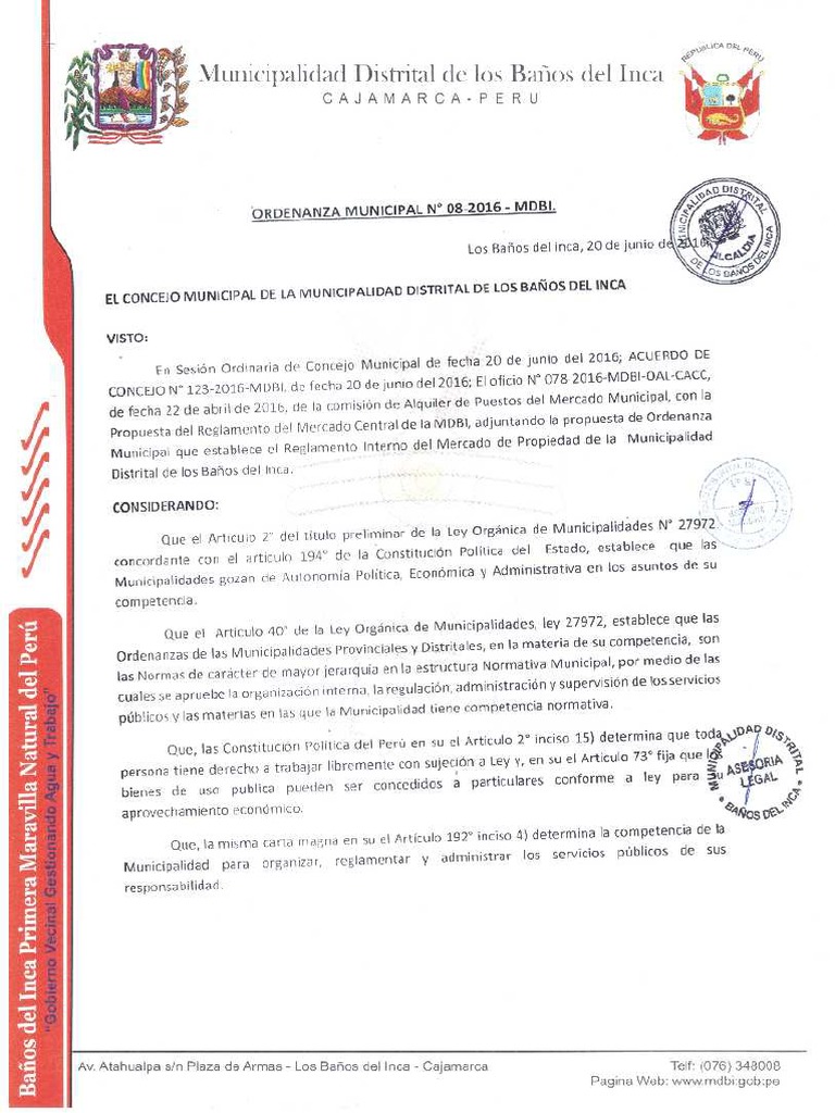 Ley Mercados Baño Del Inca | PDF