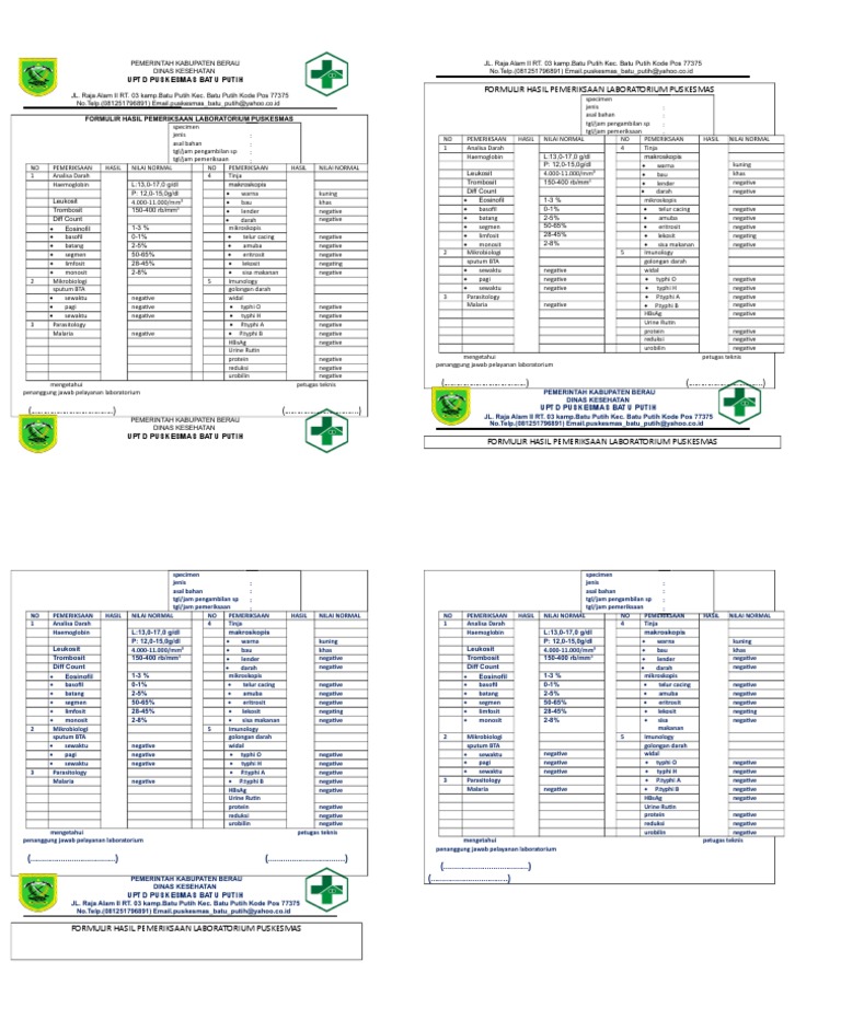 Formulir Hasil Laboratorium Puskesmas | PDF | Medical Specialties ...