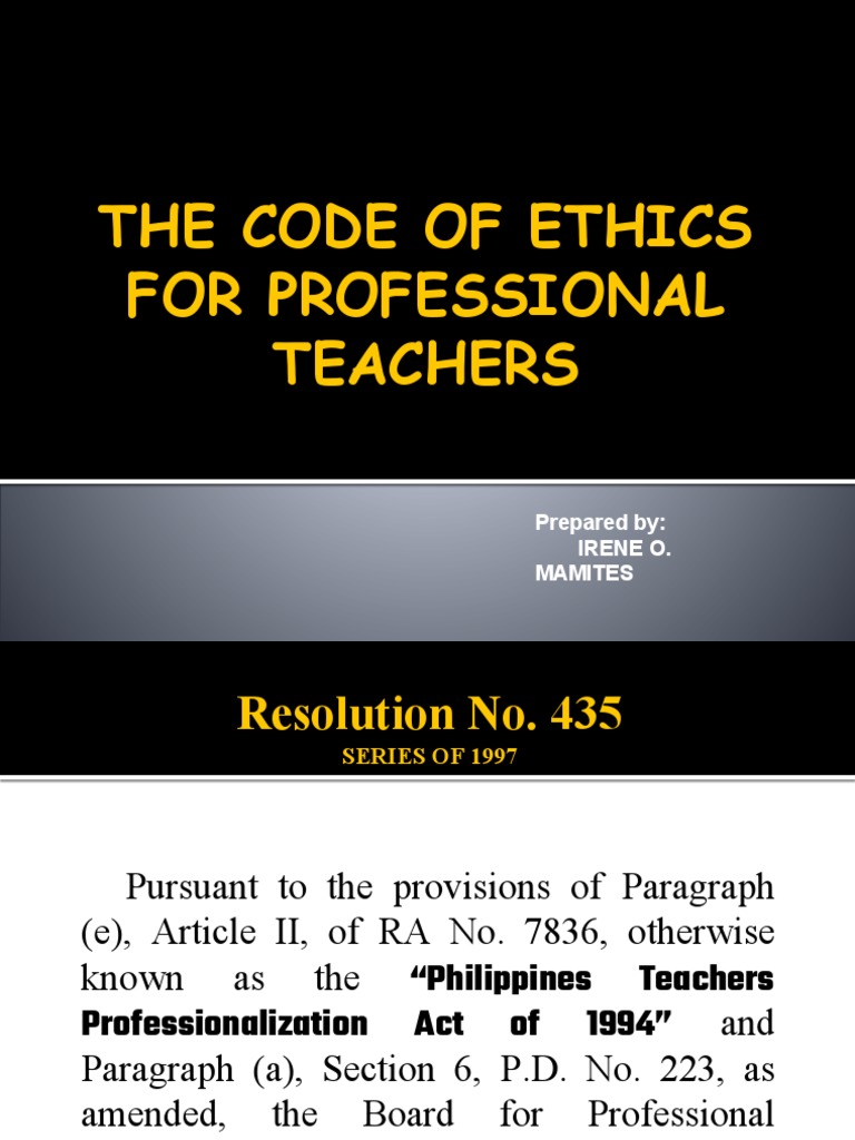 The Code Of Ethics For Professional Teachers Profession Teachers