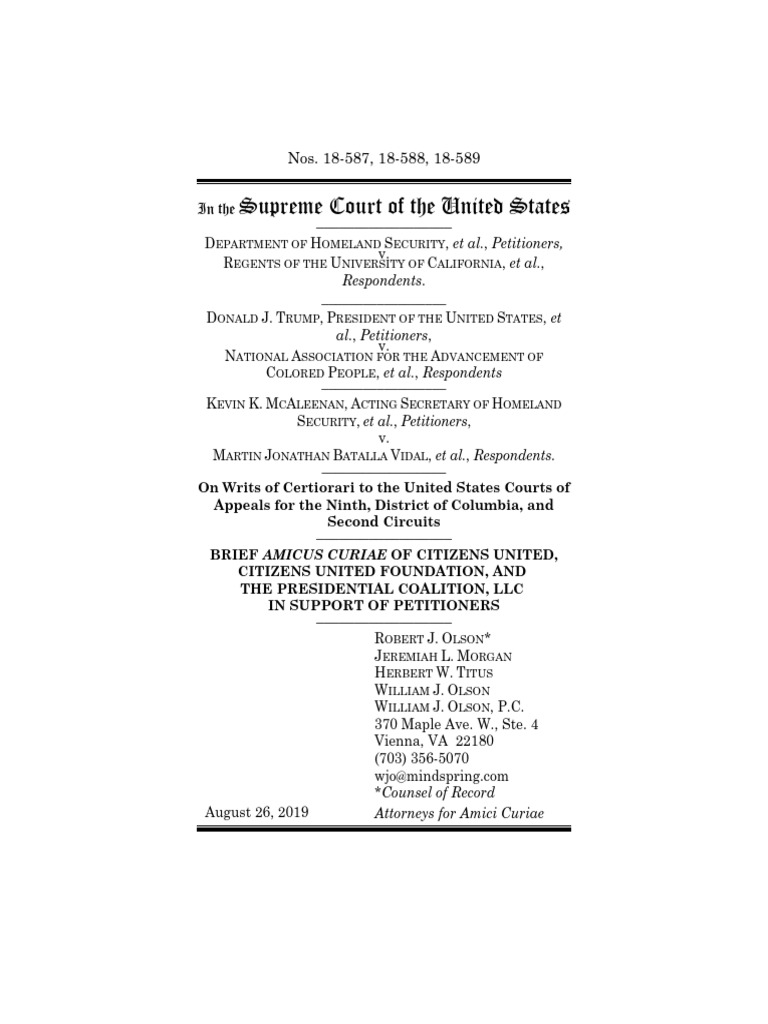 DACA Amicus Brief (SCOTUS) PDF Deferred Action For Childhood