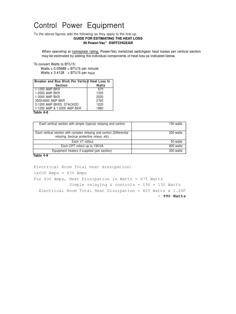 Electrical Room Heat Dissipation Calculation PDF | PDF