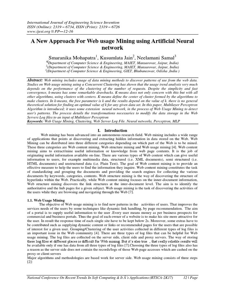 A New Approach For Web Usage Mining Using Artificial Neural Network ...