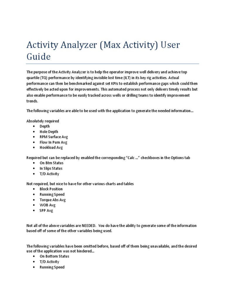 Activity Analyzer User Guide for Well Performance | PDF | Real Time ...