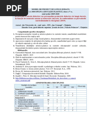 Proiect De Lunga Durata La Disciplina Educatie Plastica Cl A V A