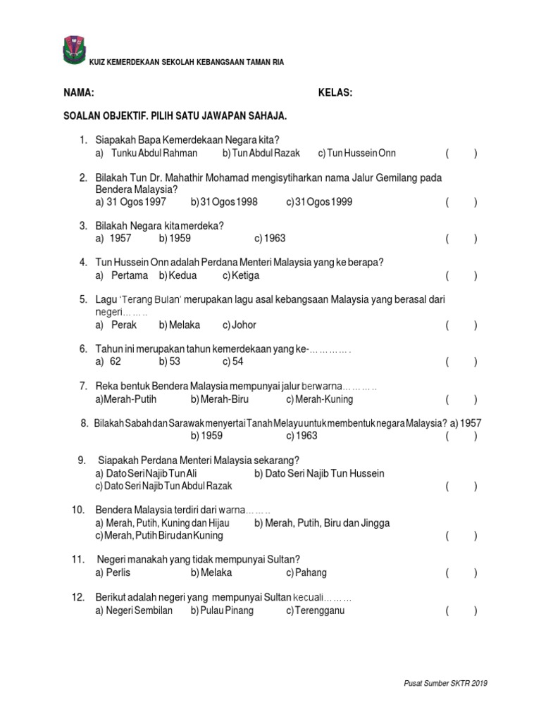 Kuiz Kemerdekaan Tahun 2019  PDF