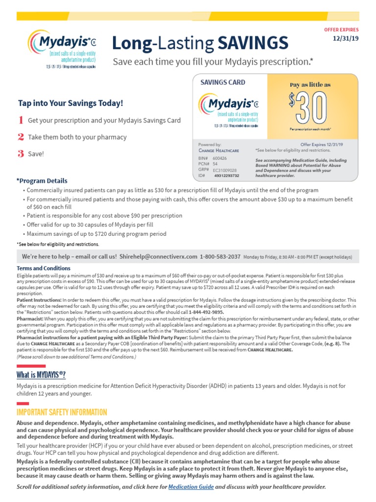 LongLasting SAVINGS Save Each Time You Fill Your Mydayis Prescription